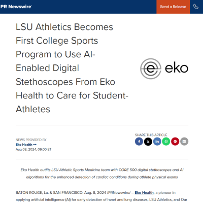 https://www.prnewswire.com/news-releases/lsu-athletics-becomes-first-college-sports-program-to-use-ai-enabled-digital-stethoscopes-from-eko-health-to-care-for-student-athletes-302217530.html
