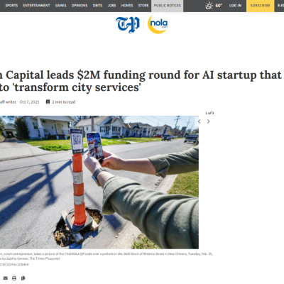 https://www.nola.com/news/business/innovation/benson-capital-leads-2-million-funding-round-for-ai-startup-that-wants-to-transform-city-services/article_5a11ea28-82ba-4fe2-8444-013de7aacf5c.html