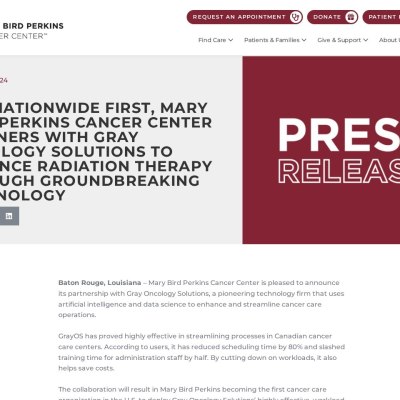 https://marybird.org/press-release/in-a-nationwide-first-mary-bird-perkins-cancer-center-partners-with-gray-oncology-solutions-to-enhance-radiation-therapy-through-groundbreaking-technology/